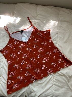 Rue21 4XL Floral V-Neck Spaghetti Strap Tank Top - Rust Orange